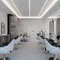 Modern Hair Salon Interior Design With White Styling Chairs Mirrors And Lighting