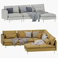 Light Gray And Yellow Sectional Sofa Featuring Decorative Pillows And Cozy Throw Blankets 3d model