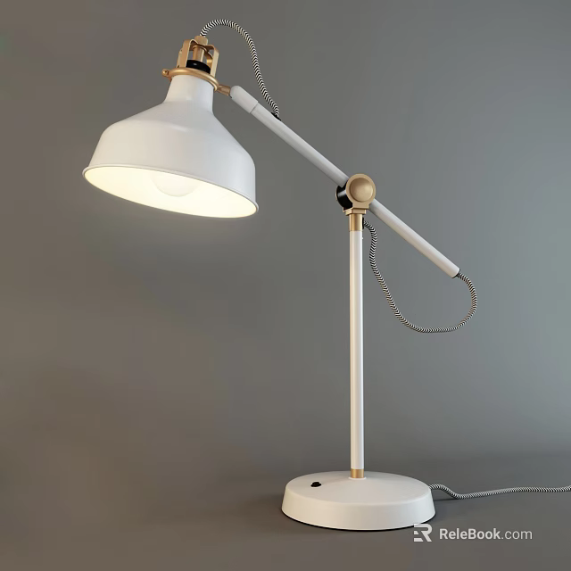 White Modern Table Lamp With Adjustable Arm And Gold Accents Illuminated 3d model 