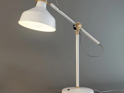 White Modern Table Lamp With Adjustable Arm And Gold Accents Illuminated 3d model