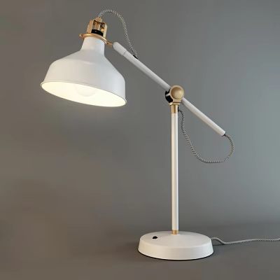 White Modern Table Lamp With Adjustable Arm And Gold Accents Illuminated 3d model