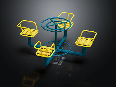Rotating Playground Equipment With Blue Frame And Yellow Seats For Kids 3d model