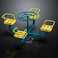 Rotating Playground Equipment With Blue Frame And Yellow Seats For Kids