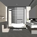 Modern Bathroom Interior With Freestanding Bathtub Slatted Wooden Walls Large Mirror And Vanity Counter