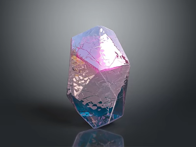 Transparent Polyhedral Crystal With Cracked Surface And Colorful Reflections On Gray Background 3d model
