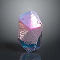 Transparent Polyhedral Crystal With Cracked Surface And Colorful Reflections On Gray Background
