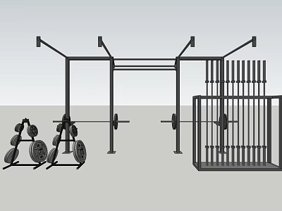 Sports Equipment For Fitness Gym Setup Including Pull Up Bars Barbells Dumbbells And Squat Rack 3d model