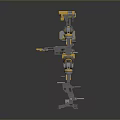 Yellow And Black Mechanical Robot Character In Standing Pose With Green Accents And Joint Details