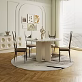 Modern Round Dining Table Set With Marble Top Four Chairs And Decorative Wall Art 3d model