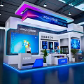 Modern Exhibition Booth With Company Logo Corporate Image Display And Digital Screens