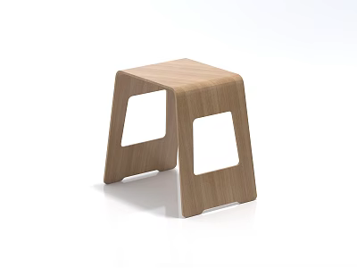 Simple Modern Wooden Stool With Square Cutouts And Sleek Light Wood Design 3d model