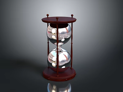 Red Wooden Frame Hourglass With Silver Glass Bulbs And Reflection Base 3d model