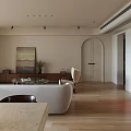 Modern Living Dining Room Interior With Open Concept Sofa Wooden Coffee Table And Dining Chairs