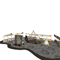 Vibrant Commercial Street With Tepee Tent String Lights Market Stalls And Decorative Signs