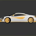 White And Gold Sports Car With Shiny Golden Wheels And Reflective Surface