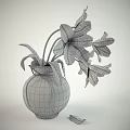 Elegant Transparent Glass Vase With Pink White Flowers Gold Ribbon And Green Leaves