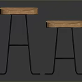 Two Modern Wooden Top Stools With Black Metal Legs In Minimalist Design