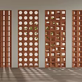 Wooden Room Dividers Featuring Various Hollow Patterns Green Plants and Light Shadows in Interior