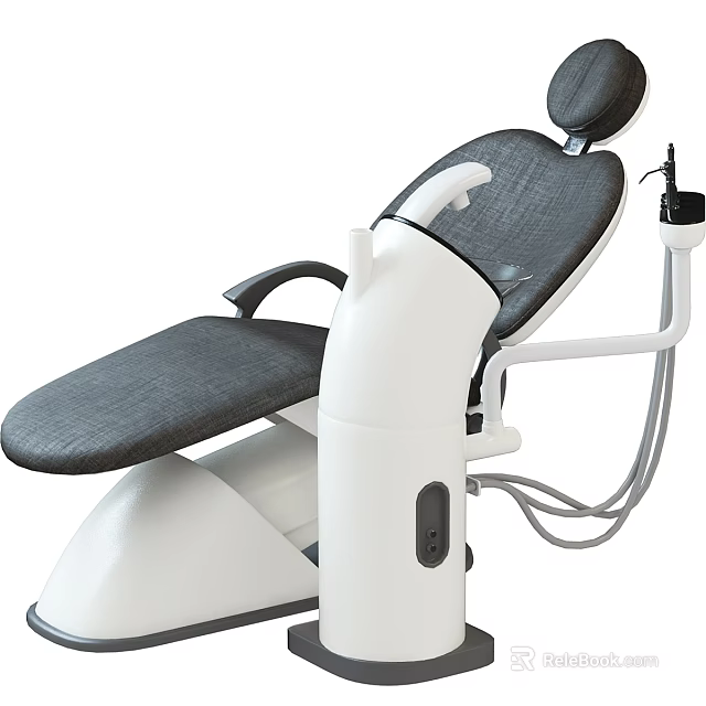 Modern Dental Chair With Gray Upholstered Seat Backrest And White Instrument Arm 3d model 