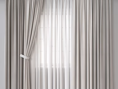 Light Gray Velvet Curtains With White Sheer Panels For Modern Window Light 3d model