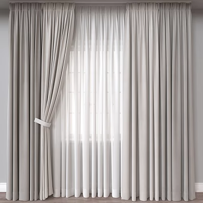 Light Gray Velvet Curtains With White Sheer Panels For Modern Window Light 3d model