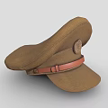 Brown Woven Hat Featuring Leather Strap And Decorative Badge Design 3d model