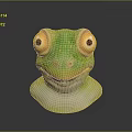 Vibrant Green Reptile Head Sculpture Featuring Large Yellow Eyes And Smooth Glossy Skin
