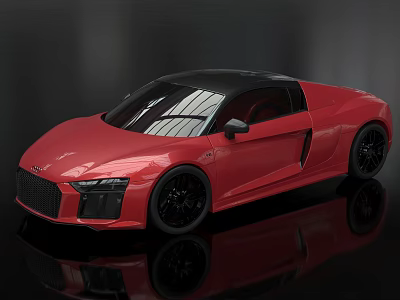 Red Audi Sports Car With Black Roof Black Wheels Shiny Body On Reflective Surface 3d model