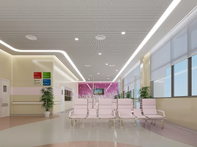 Hospital Outpatient Clinic Interior With Waiting Chairs Signage TV Screen Plants And Windows 3d model