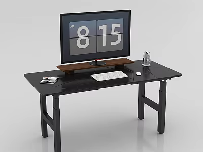 Modern Black Desk Setup With Monitor Keyboard Mouse And Pen Holder 3d model