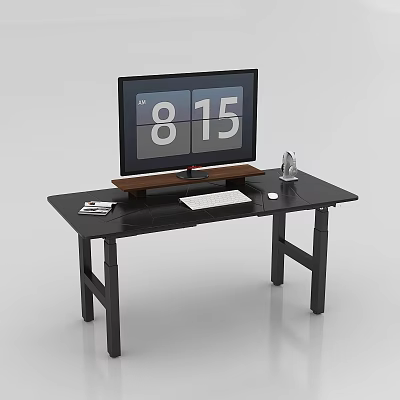 Modern Black Desk Setup With Monitor Keyboard Mouse And Pen Holder 3d model