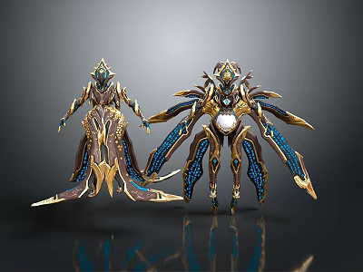 Mythical Characters And Fantasy Creatures With Golden Blue Armor Ornate Wings And Glowing Elements 3d model