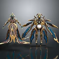 Mythical Characters And Fantasy Creatures With Golden Blue Armor Ornate Wings And Glowing Elements