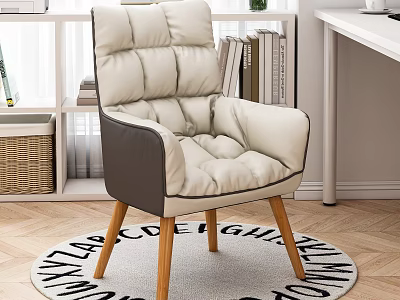 Beige And Brown Padded Single Sofa With Wooden Legs On Alphabet Pattern Rug 3d model