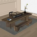 Modern Tea Table and Chair Large Board Table Tea Set Stool 3d model