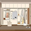 Modern Open Closet Design With Hanging Clothes Storage Plant Chair And Rug