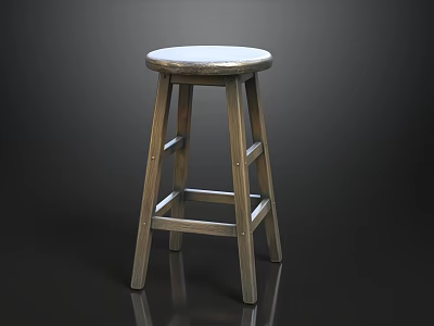 Wooden Bar Stool With Round Seat And Simple Structure For Kitchen Use 3d model