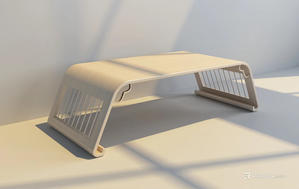 Modern Minimalist Tea Set With Curved White Tray And Grid Structure Under Soft Lighting 3d model