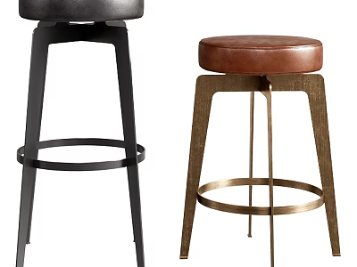 Modern Bar Stools With Black And Brown Leather Seats And Metal Frames 3d model