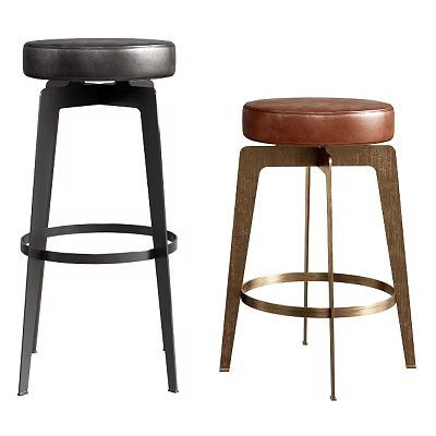 Modern Bar Stools With Black And Brown Leather Seats And Metal Frames 3d model