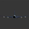 Blue and white passenger airplane with four engines long fuselage and modern aerodynamic design