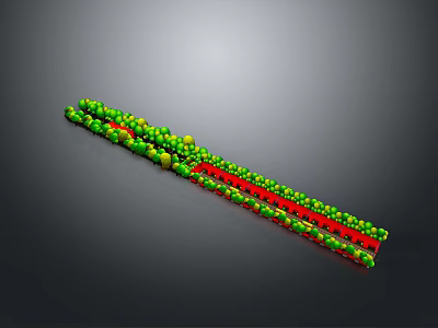 Scenic Landscape With Green And Red Plants Arranged In Chain Pattern And Grey Backdrop 3d model