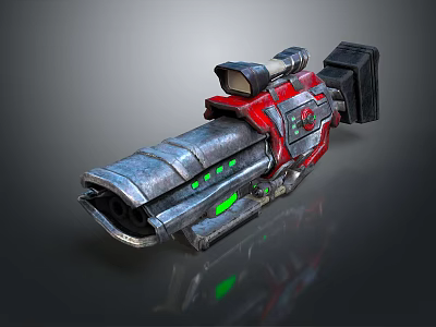 Futuristic Sci Fi Weapon With Red Silver Design Green Indicator Lights And Scope 3d model