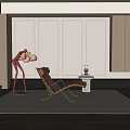 Modern Brown Lounge Chair With Pink Floor Lamp And Striped Rug In Light Colored Room