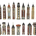 Various Classic And Modern Style Towers With Detailed Spires And Exterior Designs