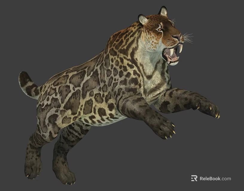 Large Prehistoric Reptile with Spotted Fur Open Mouth and Extended Front Claws in Dynamic Pose 3d model 