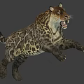 Large Prehistoric Reptile with Spotted Fur Open Mouth and Extended Front Claws in Dynamic Pose