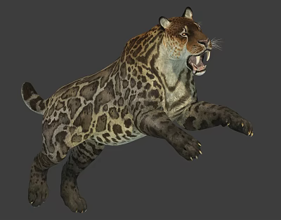 Large Prehistoric Reptile with Spotted Fur Open Mouth and Extended Front Claws in Dynamic Pose 3d model