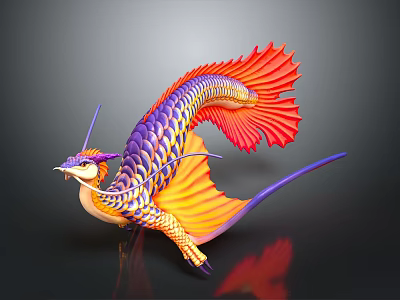 Fantasy Dragon Character 3D Model With Vibrant Red Purple Yellow Scales Large Wings And Tail 3d model