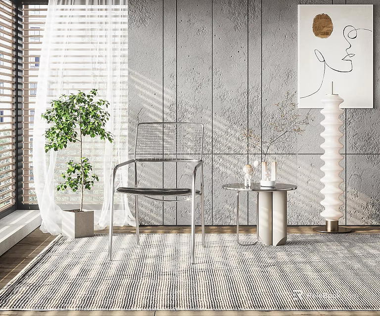 Modern Armchair In Contemporary Living Room With Plants 3d model 